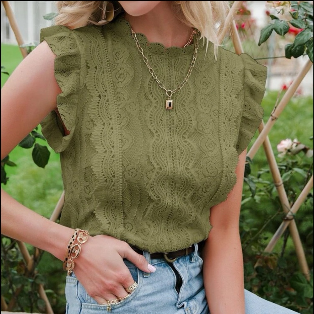 Boho Floral Lace Ruffle Sleeve Top Blouse - Picture 5 of 14